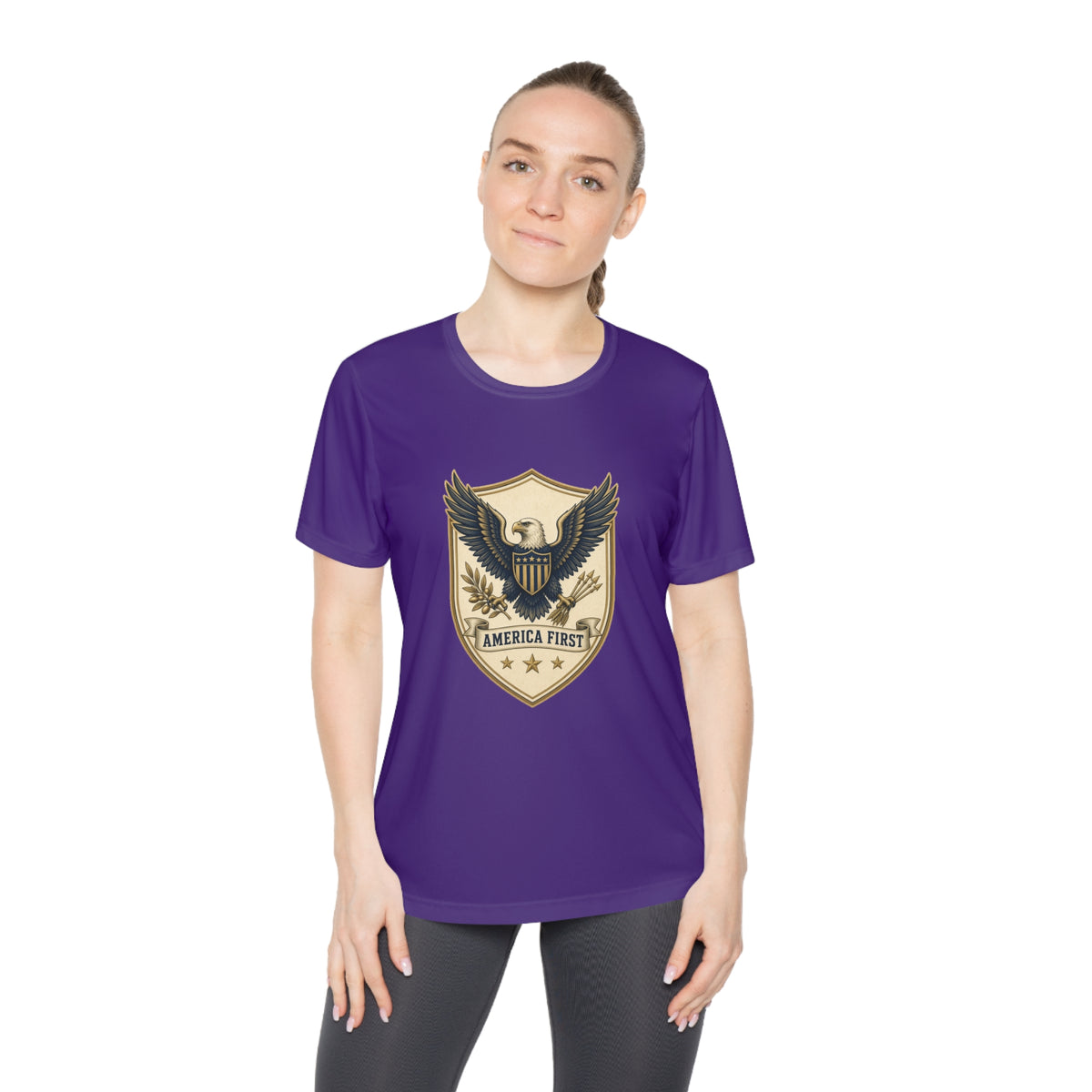 America First Badge Women's Dry-Fit Performance Tee