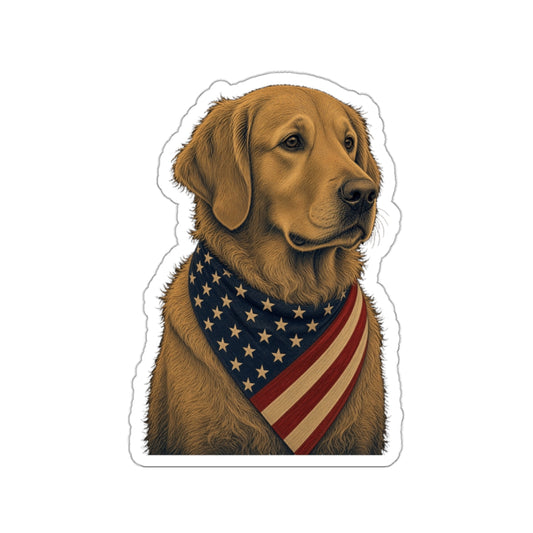 Patriotic Golden Retriever American Flag Bandana Die-Cut Sticker