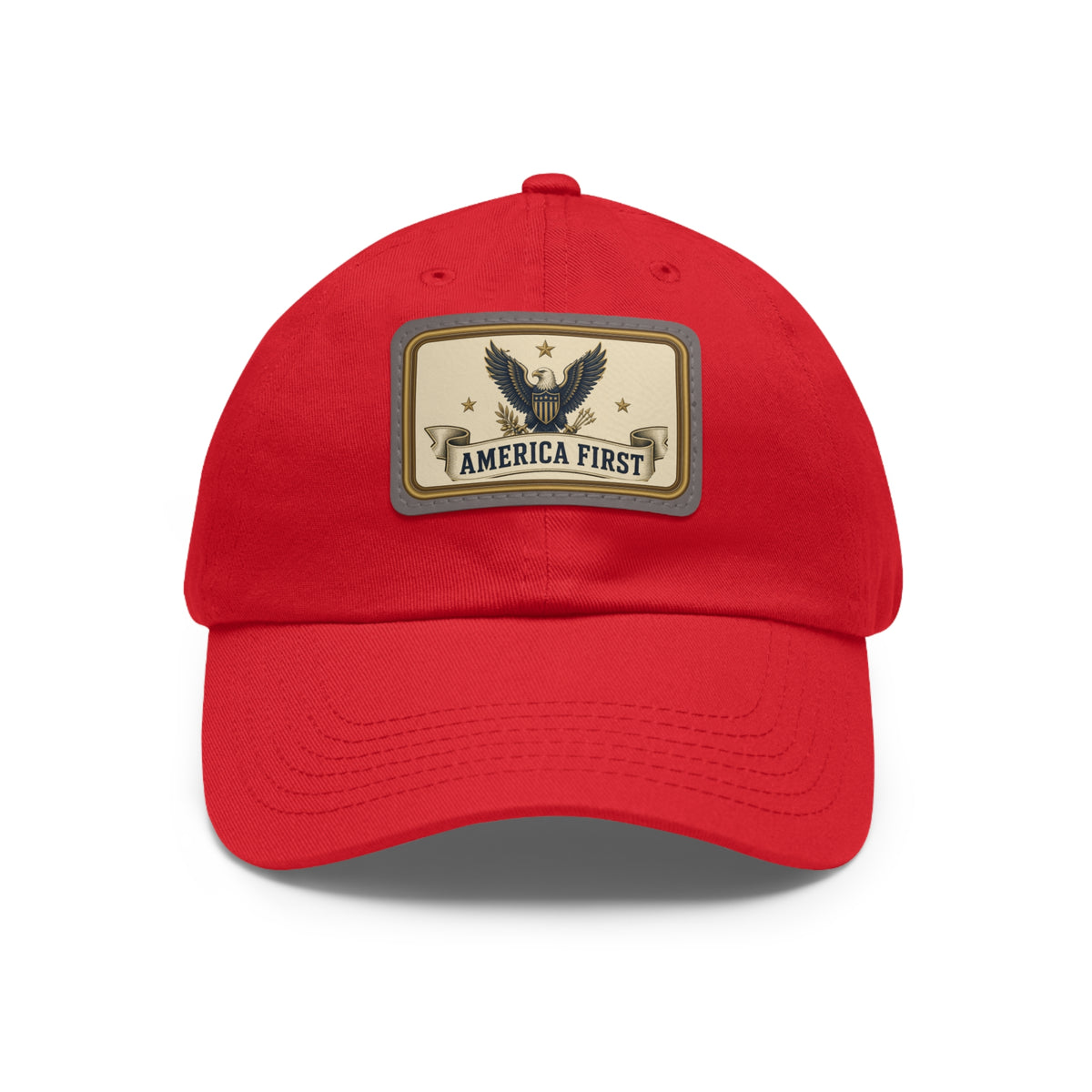 America First Badge Faux Leather Patch Dad Hat