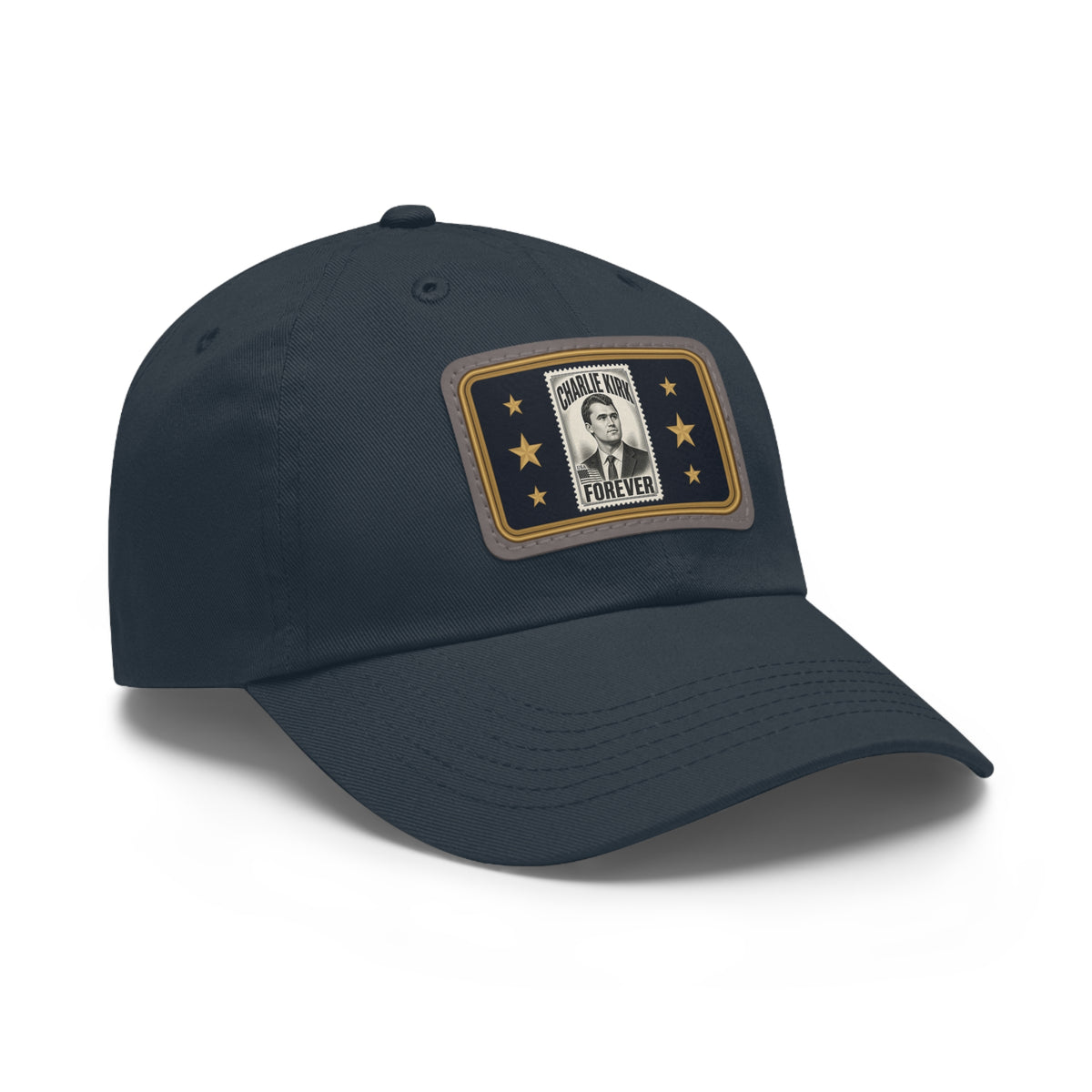 Charlie Kirk Forever Stamp Leather Patch Dad Hat in Navy – side