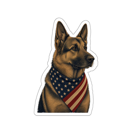 Patriotic German Shepherd American Flag Bandana Die-Cut Sticker