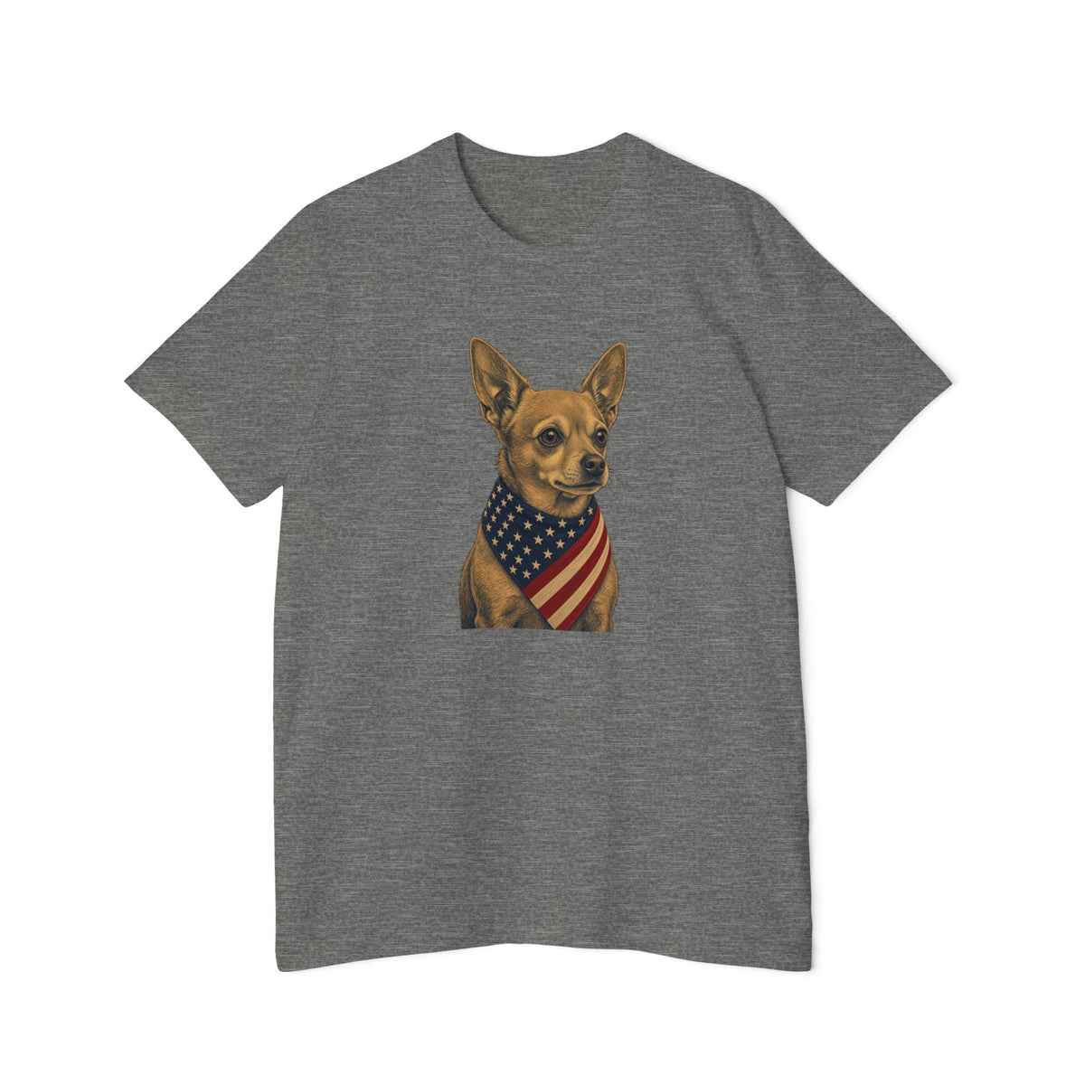 Patriotic Chihuahua American Flag Bandana Lightweight Tee in Deep Heather – flat front