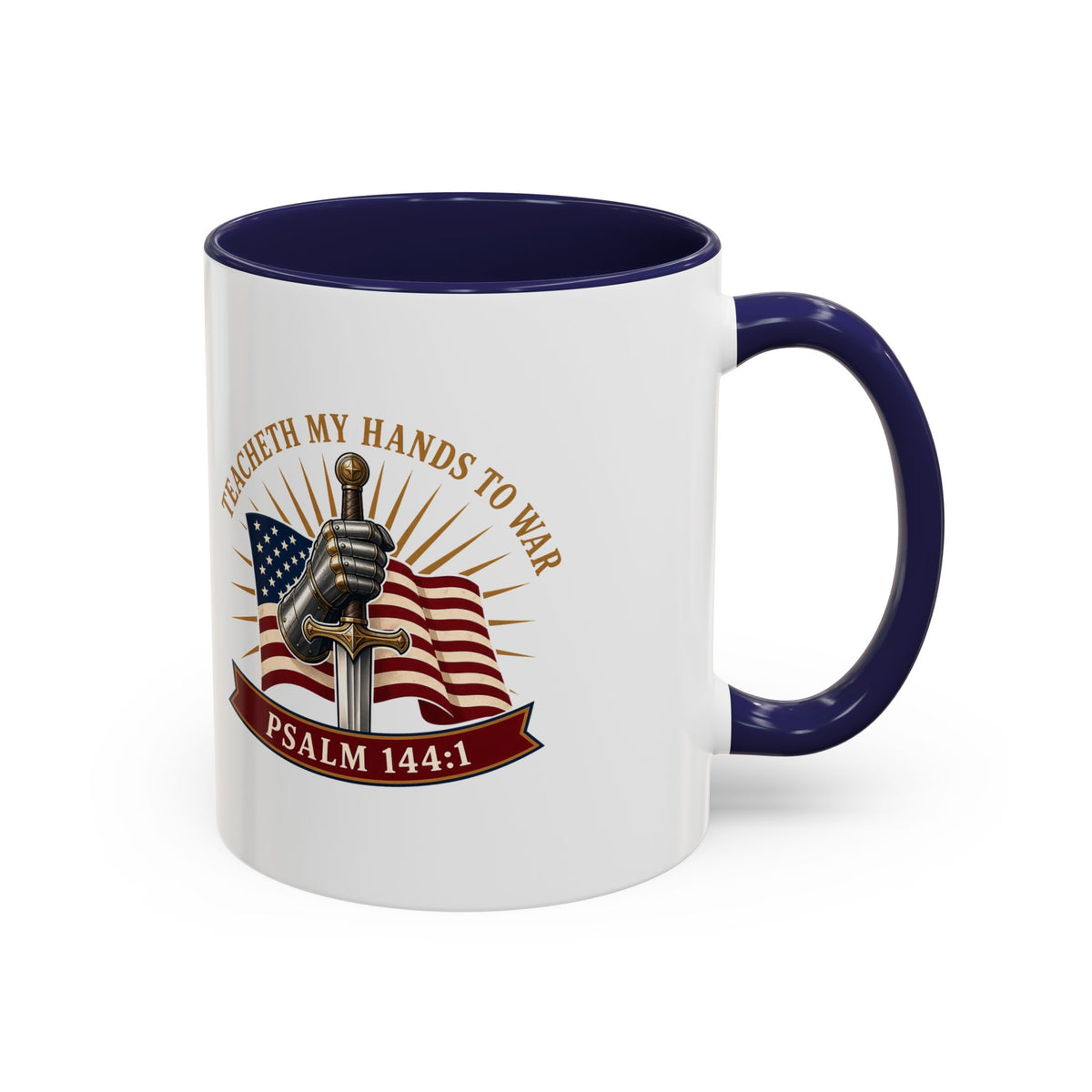 Gauntlet & Flag Psalm 144:1 Accent Mug