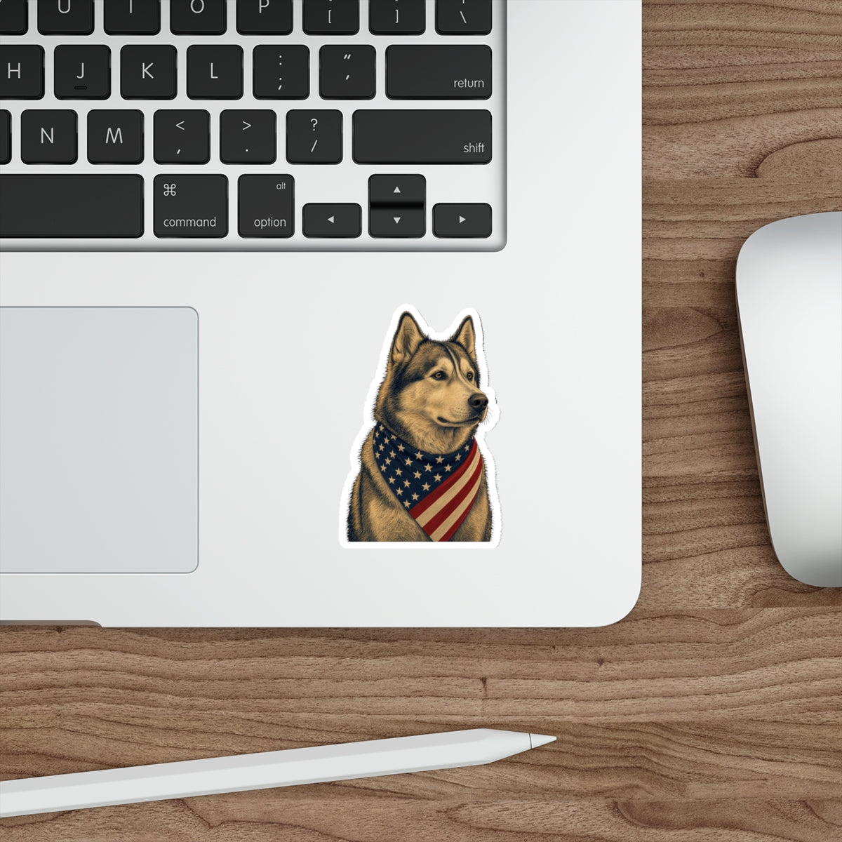 Patriotic Husky American Flag Bandana Die-Cut Sticker