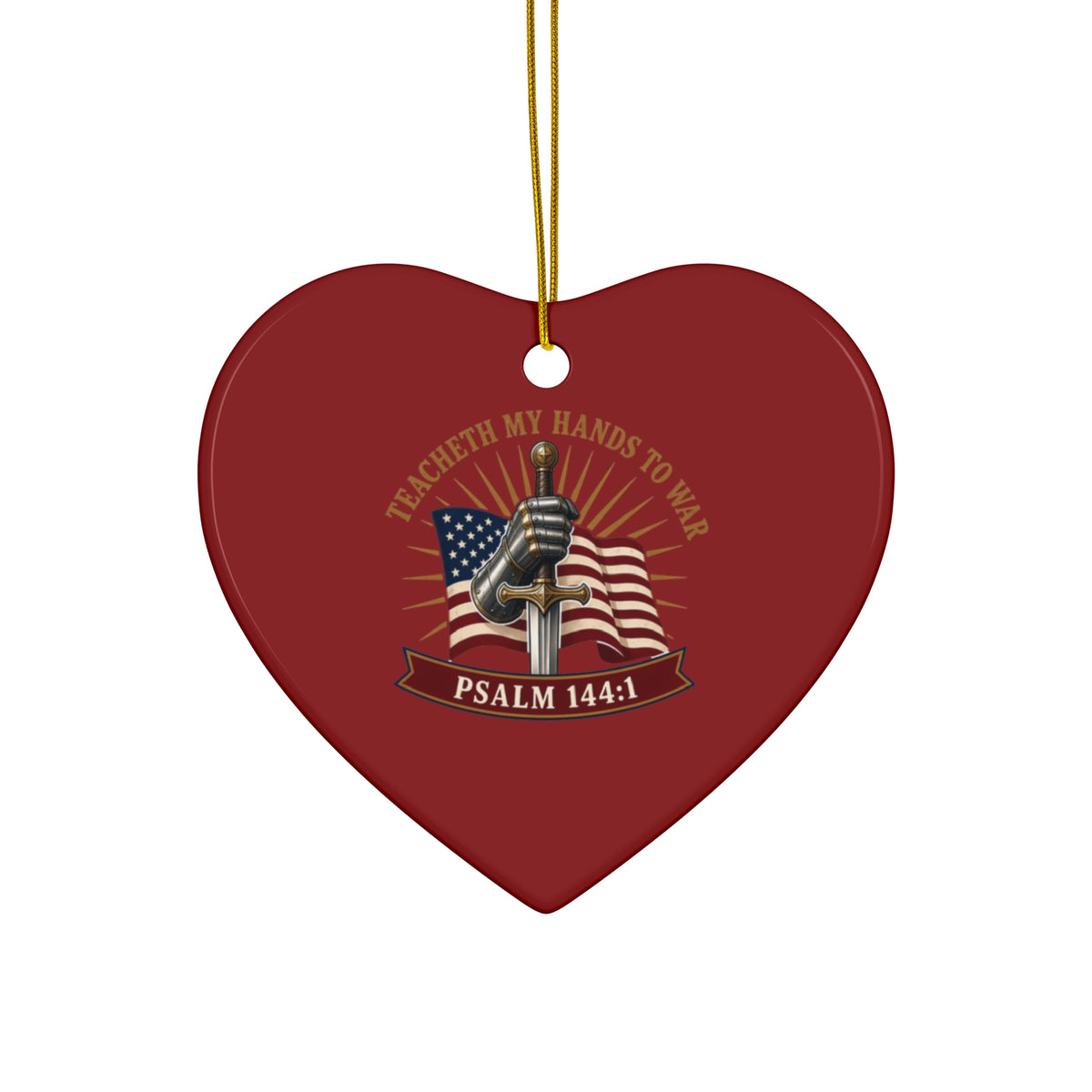 Gauntlet & Flag Psalm 144:1 Ceramic Christmas Ornament