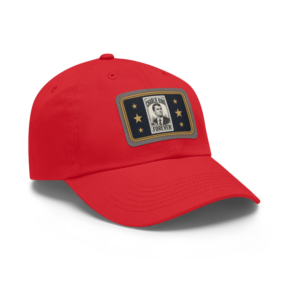 Charlie Kirk Forever Stamp Leather Patch Dad Hat in Red – side