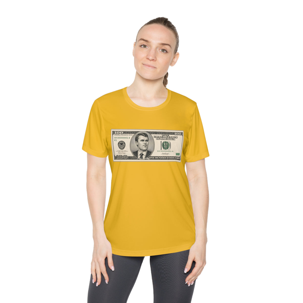 Charlie Kirk $100 Bill Women's Dry-Fit Performance Tee