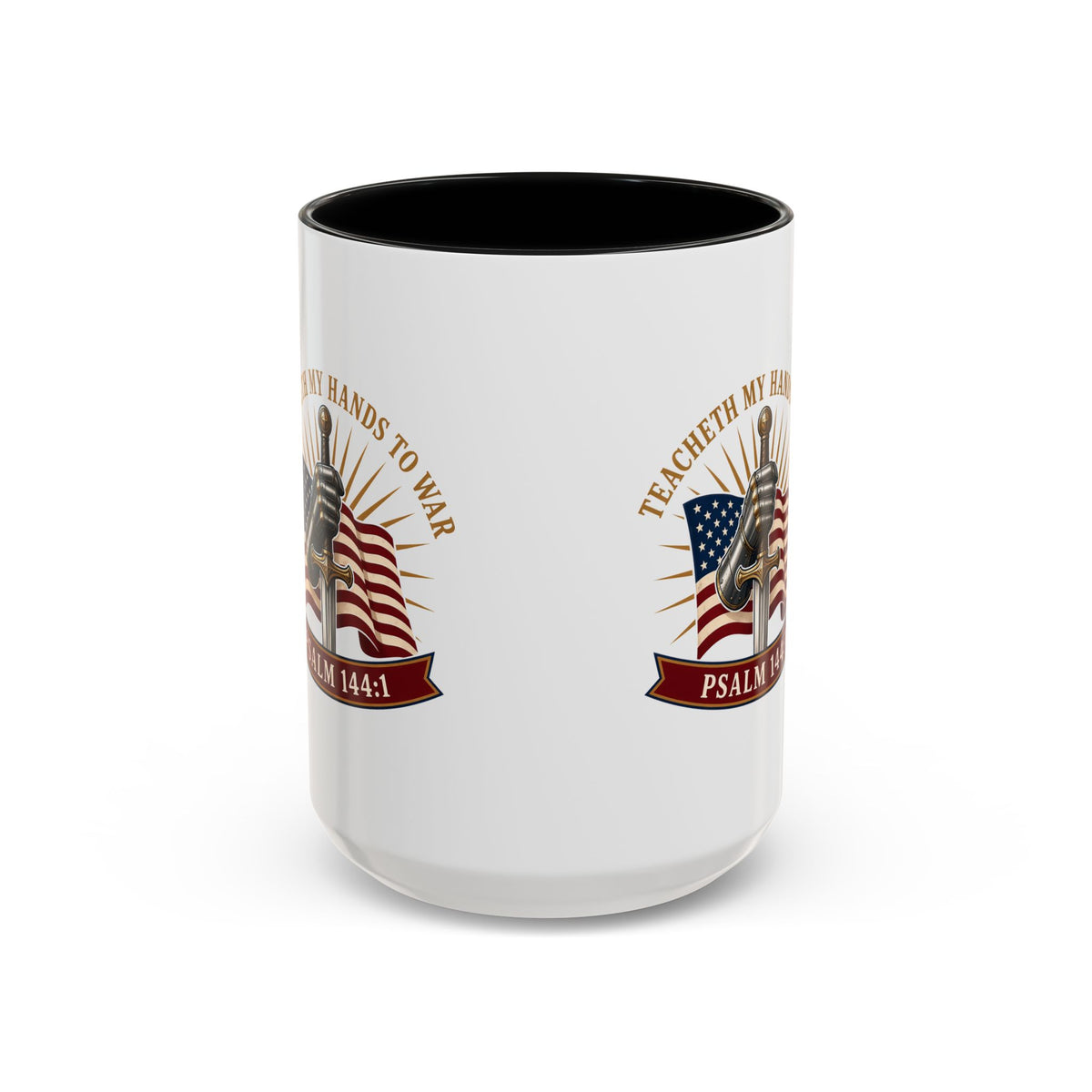 Gauntlet & Flag Psalm 144:1 Accent Mug