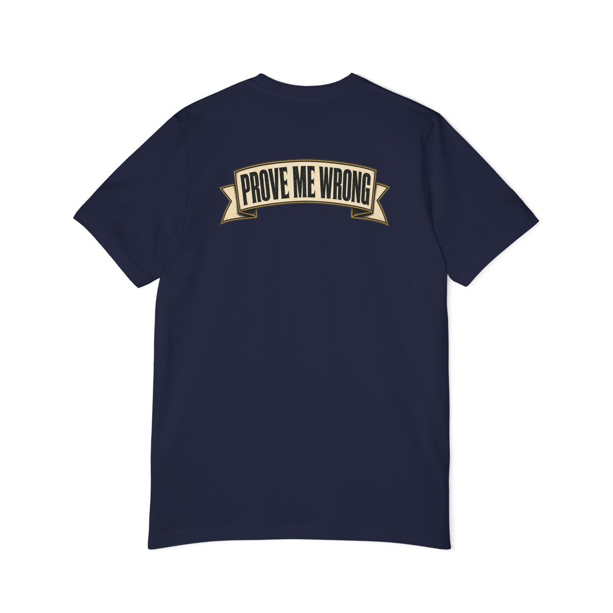 Charlie Kirk Prove Me Wrong Lightweight Tee in Navy – flat back