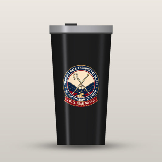 Fear No Evil Psalm 23:4 black 20oz insulated tumbler