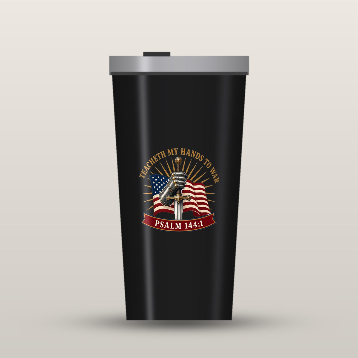 Gauntlet & Flag Psalm 144:1 black 20oz insulated tumbler