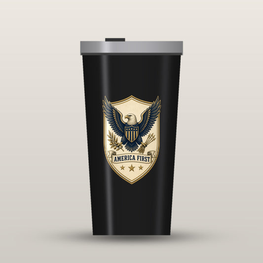 America First Badge black 20oz insulated tumbler