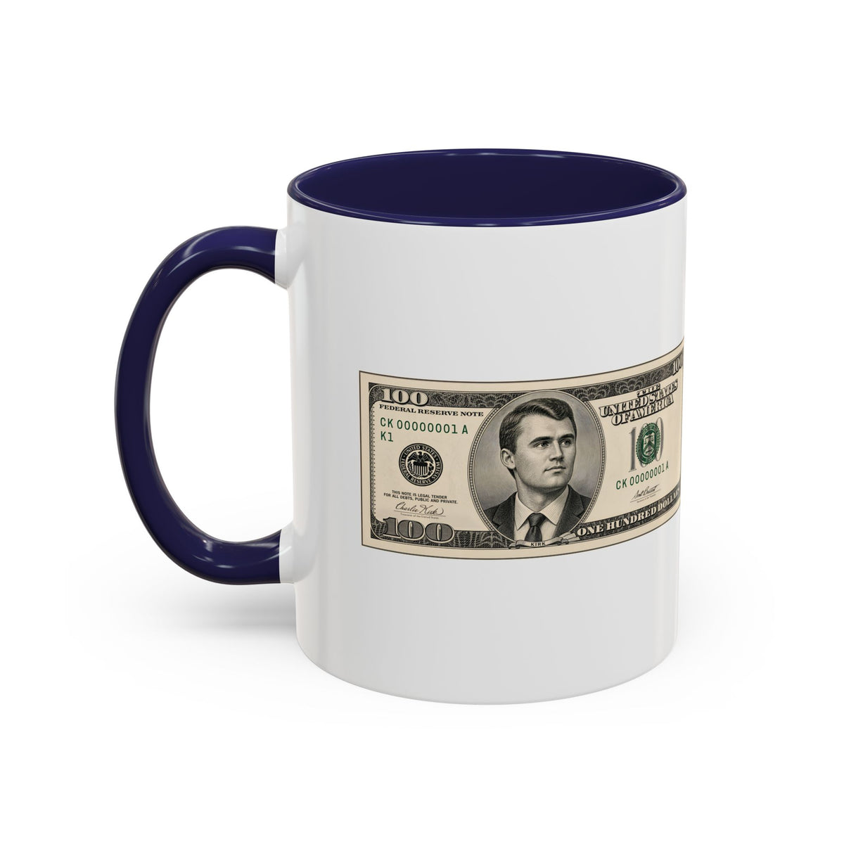 Charlie Kirk $100 Bill Accent Mug