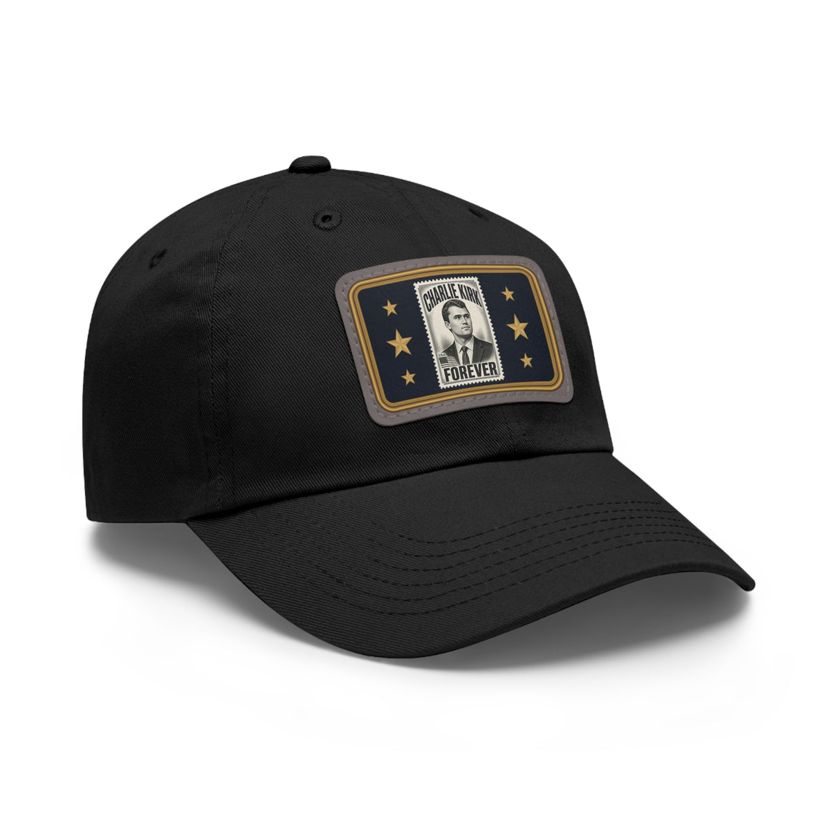 Charlie Kirk Forever Stamp Leather Patch Dad Hat in Black – side