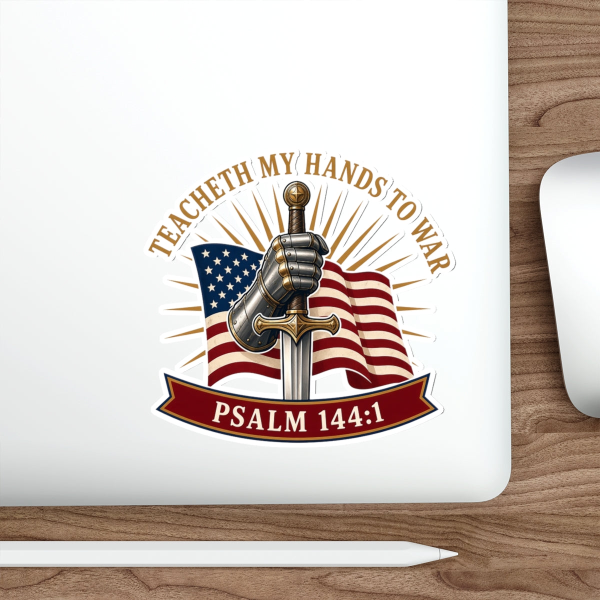 Gauntlet & Flag Psalm 144:1 Die-Cut Sticker