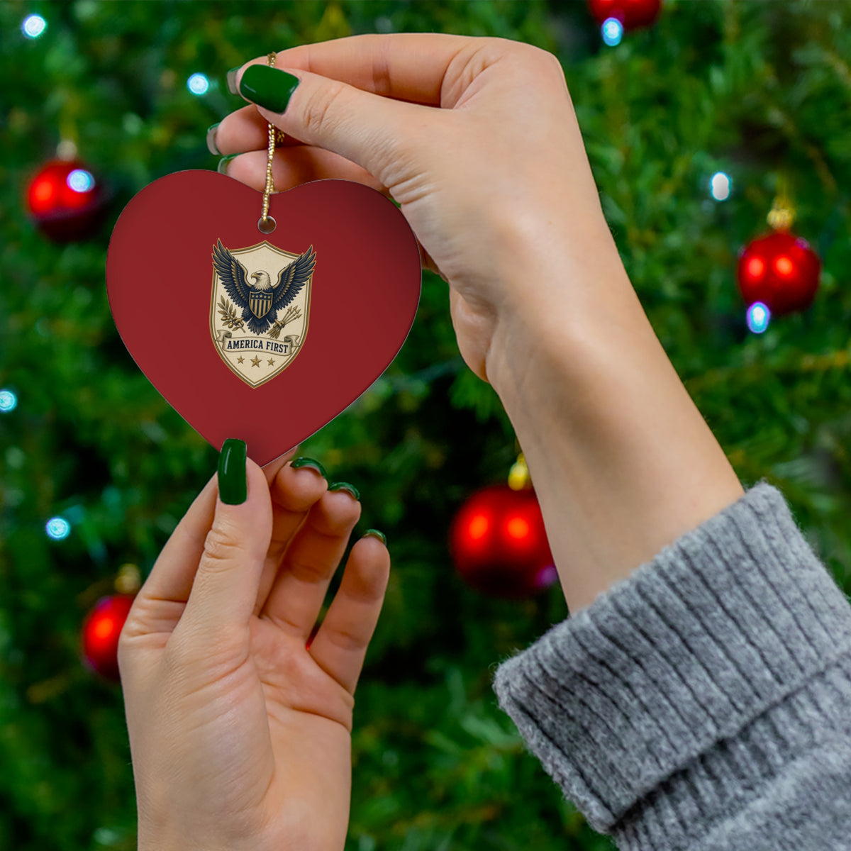 America First Badge Ceramic Christmas Ornament