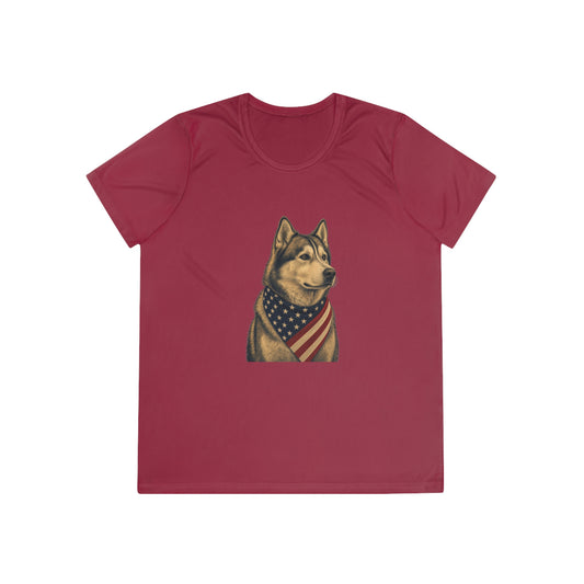 Patriotic Husky American Flag Bandana Women's Dry-Fit Performance Tee