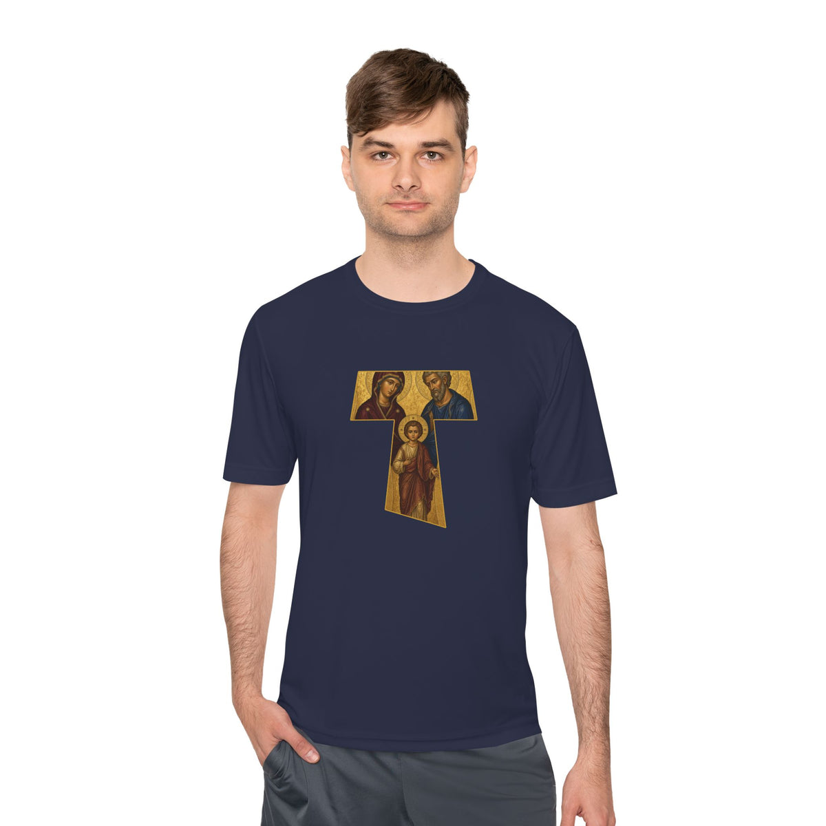 Holy Family Tau Cross – I AM Back Men's Dry-Fit Performance Tee