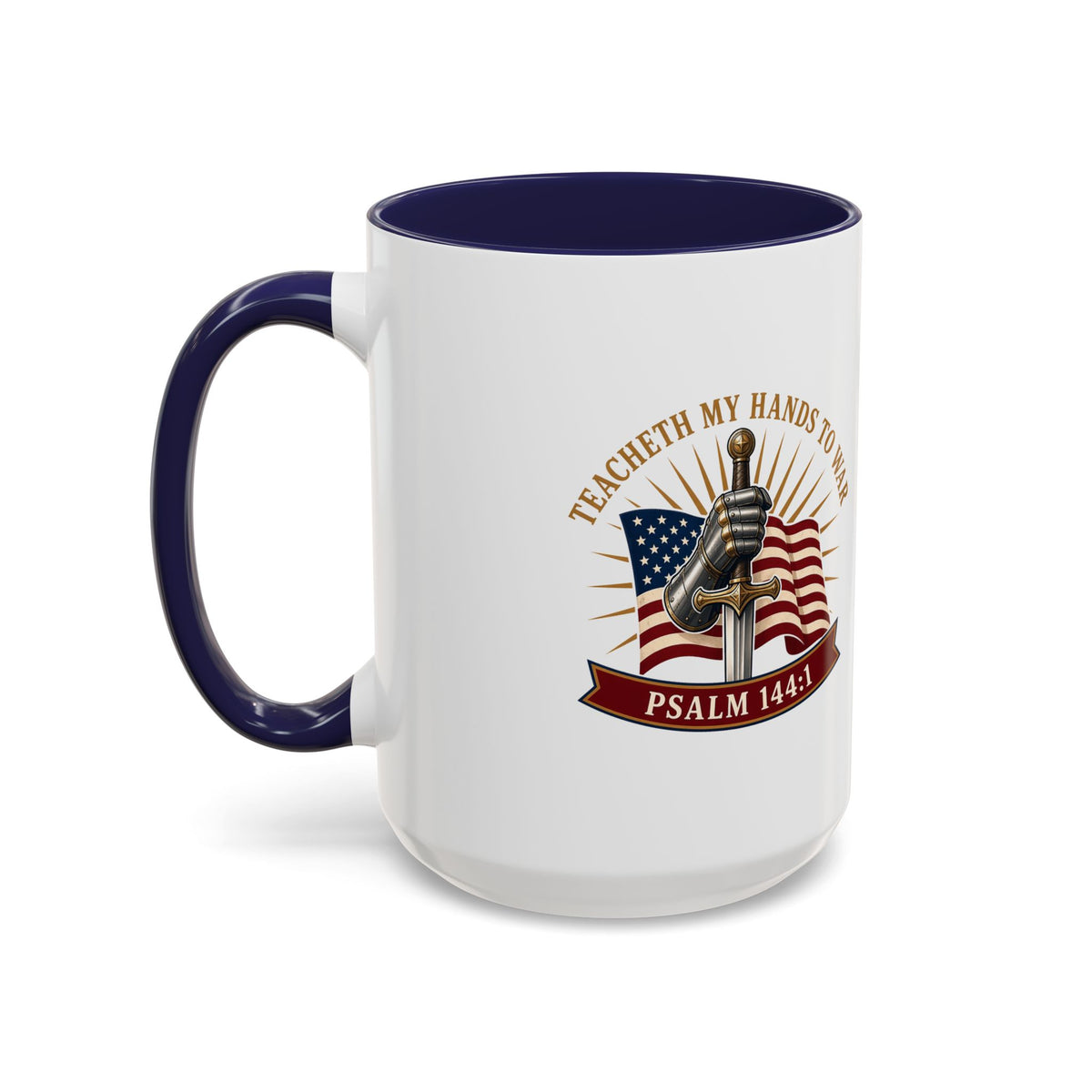 Gauntlet & Flag Psalm 144:1 Accent Mug