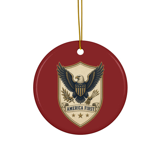America First Badge Ceramic Christmas Ornament