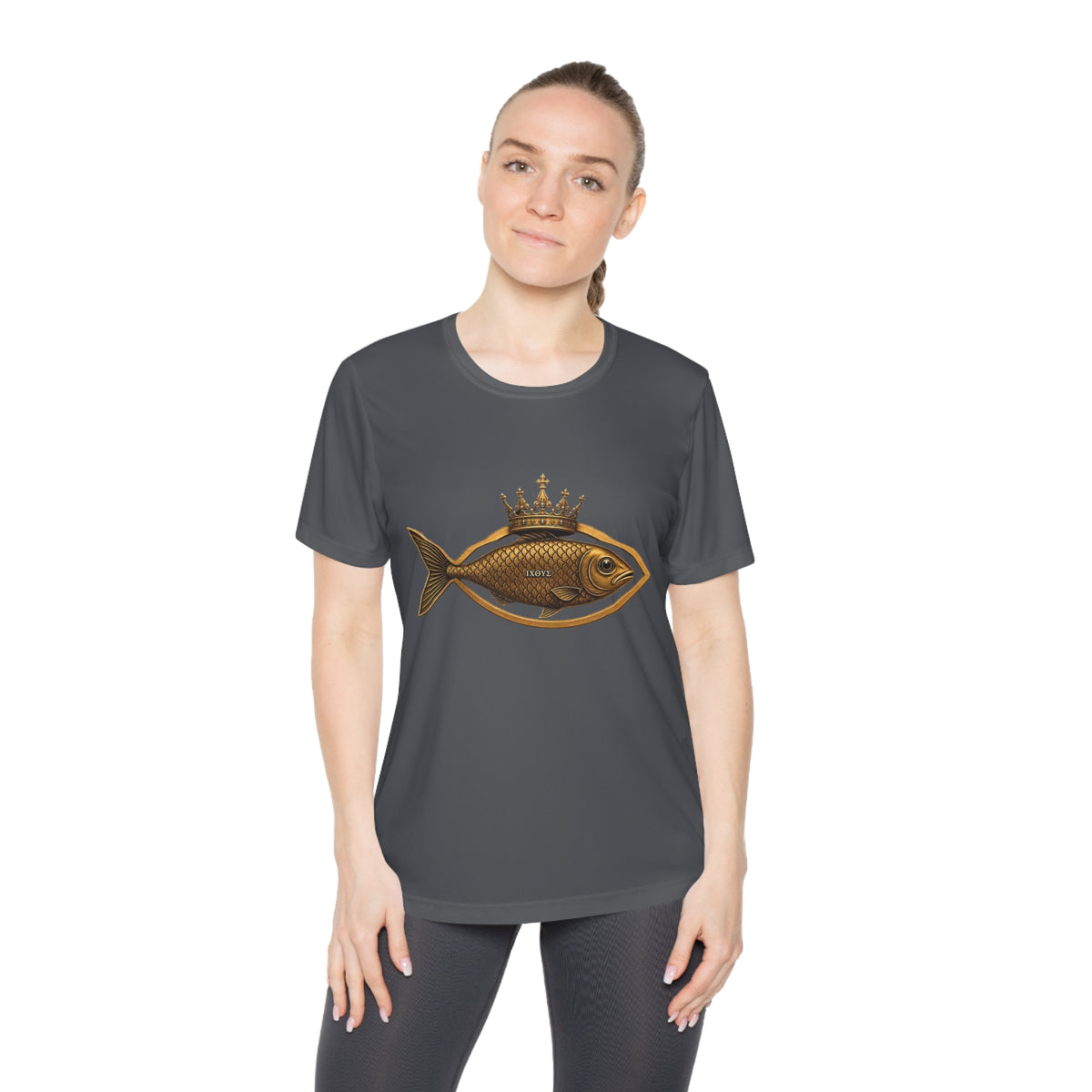 Crowned Ichthys Jesus Fish Women's Dry-Fit Performance Tee