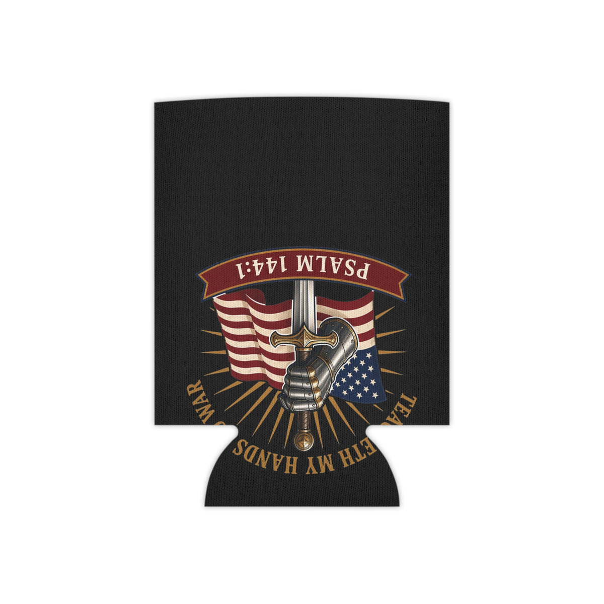 Gauntlet & Flag Psalm 144:1 Can Cooler