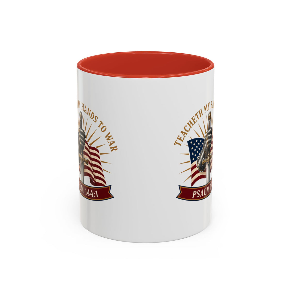 Gauntlet & Flag Psalm 144:1 Accent Mug