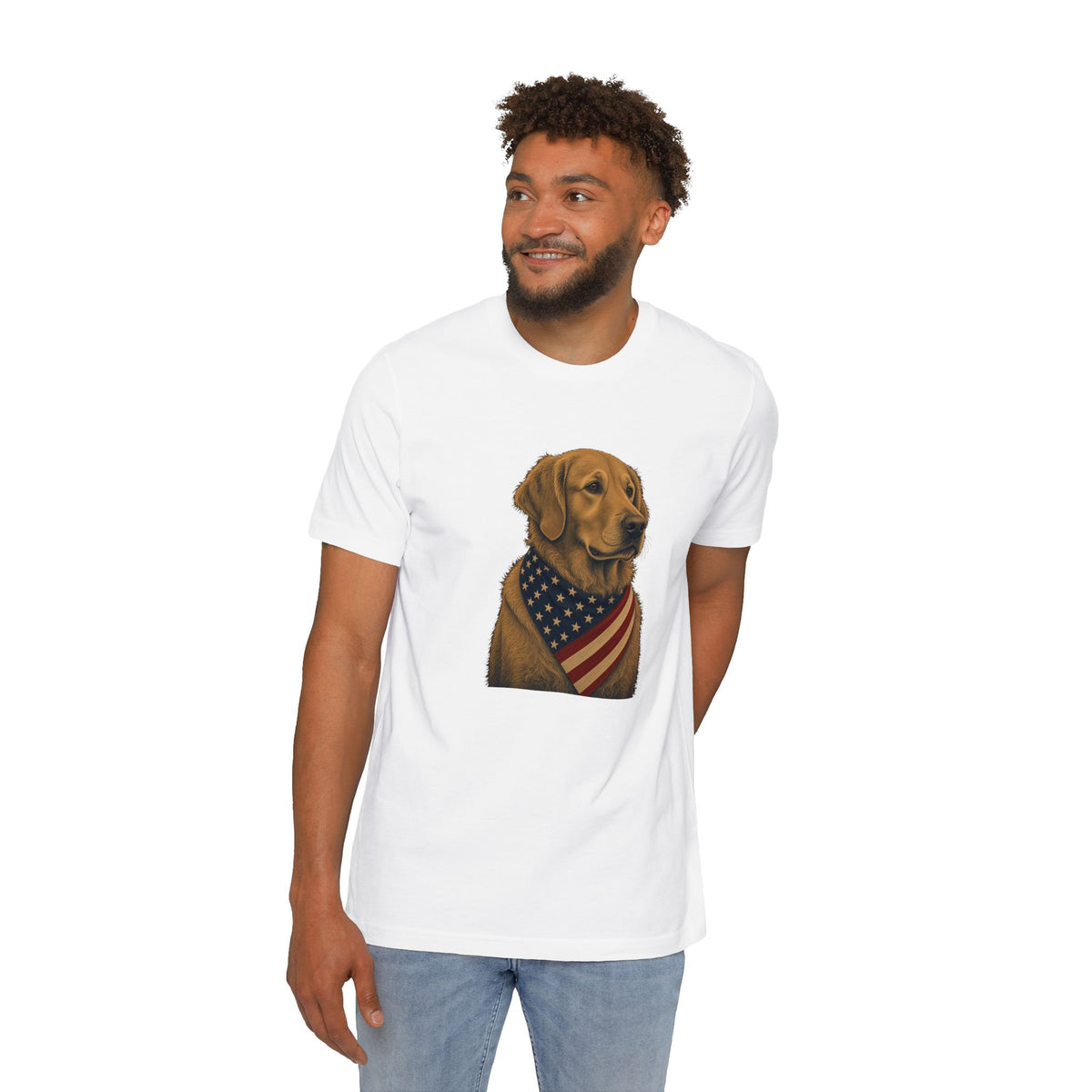 Patriotic Golden Retriever American Flag Bandana Lightweight Tee