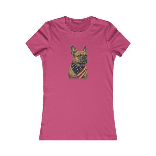 Patriotic French Bulldog American Flag Bandana Women's Slim Fit Tee