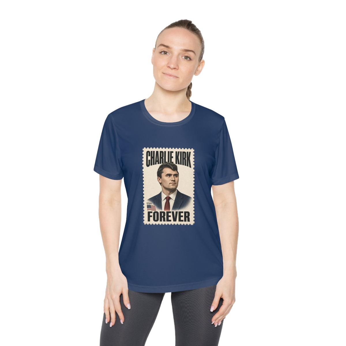 Charlie Kirk Forever Stamp Women's Dry-Fit Performance Tee