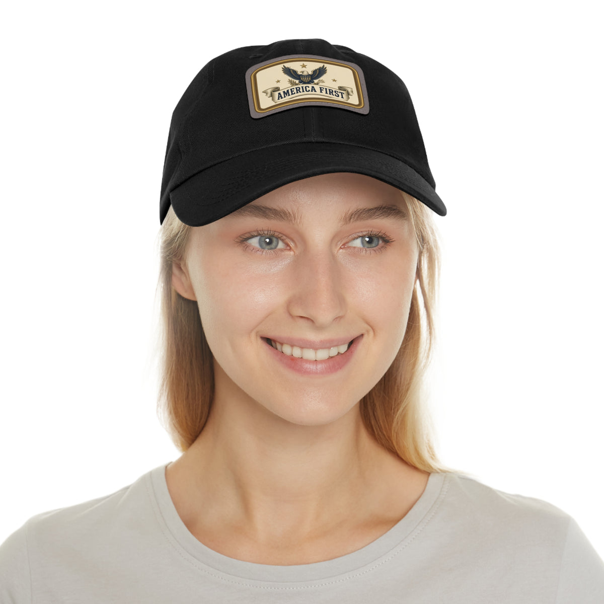 America First Badge Faux Leather Patch Dad Hat