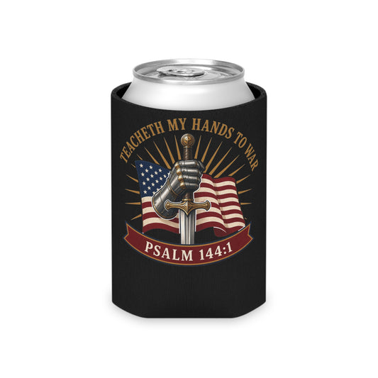 Gauntlet & Flag Psalm 144:1 Can Cooler