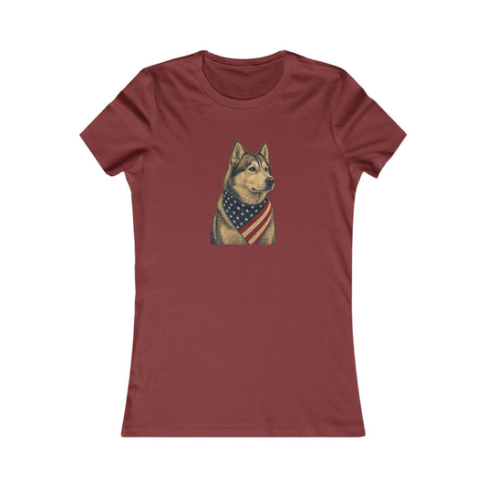 Patriotic Husky American Flag Bandana Women's Slim Fit Tee
