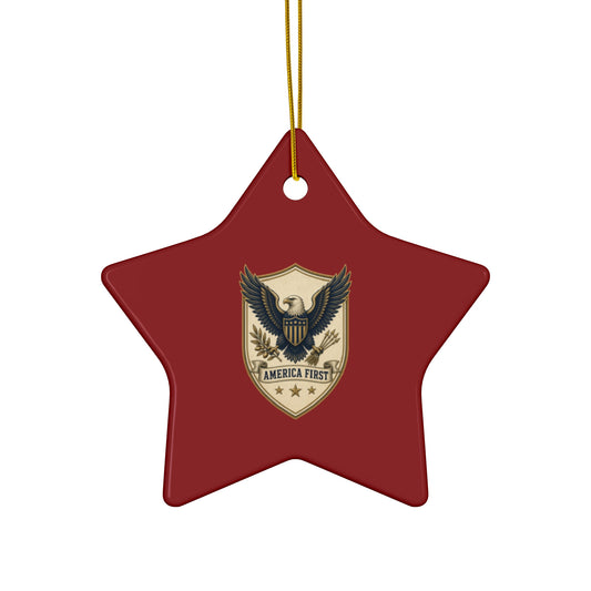 America First Badge Ceramic Christmas Ornament