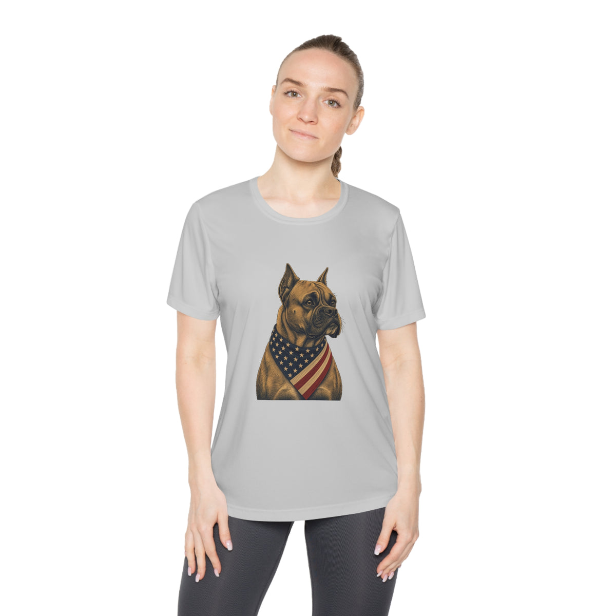 Patriotic Boxer American Flag Bandana Women's Dry-Fit Performance Tee