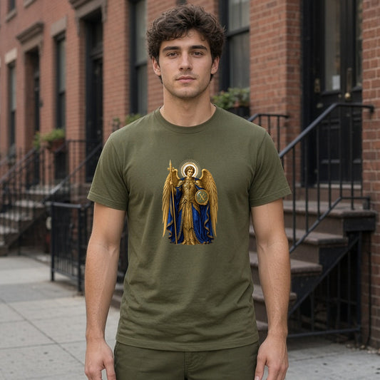 Model wearing archangel gabriel lightweight tee
