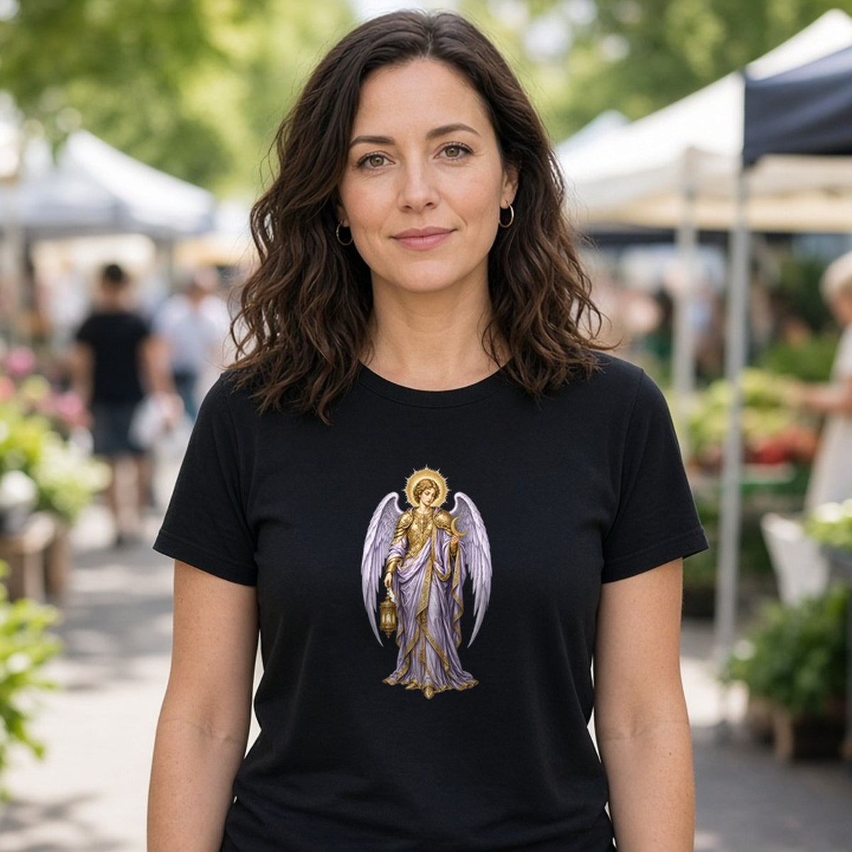 Model wearing archangel haniel lightweight tee