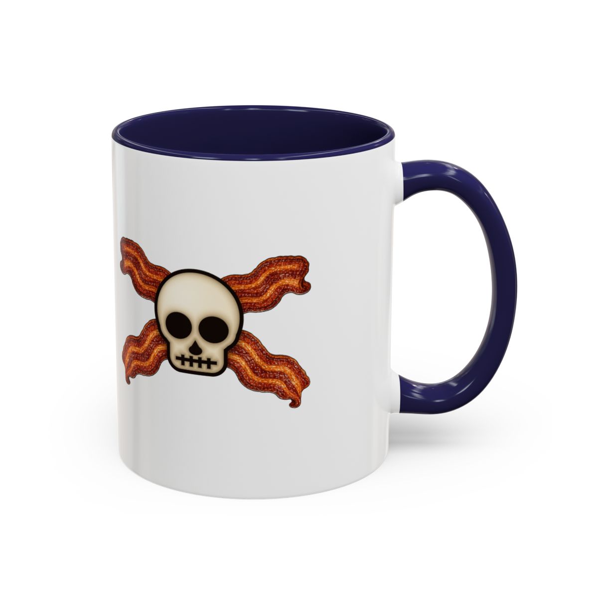 Bacon Pirate Skull Accent Mug - Navy, handle right