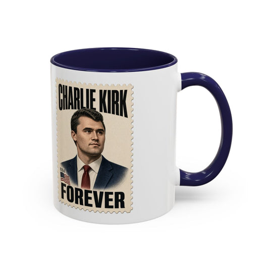 Charlie Kirk Forever Stamp Accent Mug - Navy, handle right