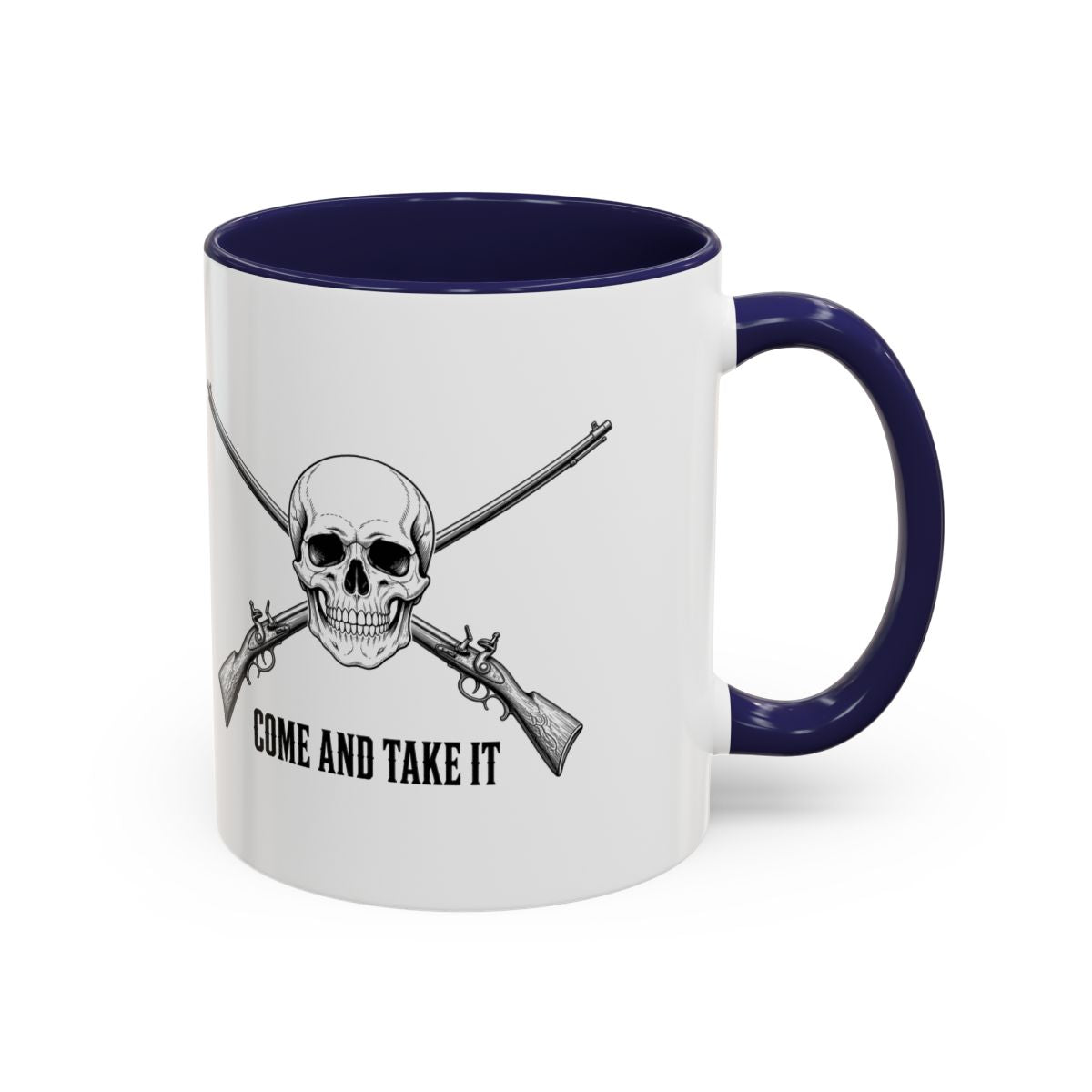 Come and Take It Jolly Roger Accent Mug - Navy, handle right