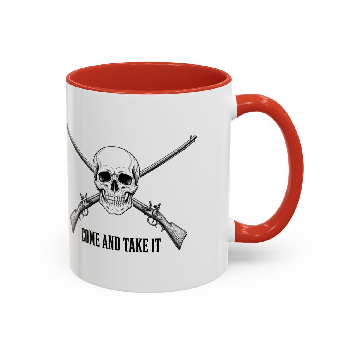 Come and Take It Jolly Roger Accent Mug - Red, handle right