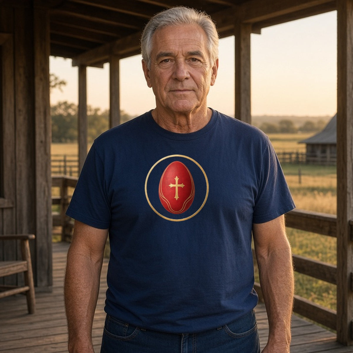 Model wearing he is risen lightweight tee