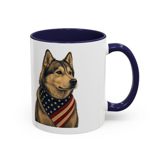 Patriotic Husky Accent Mug - Navy, handle right