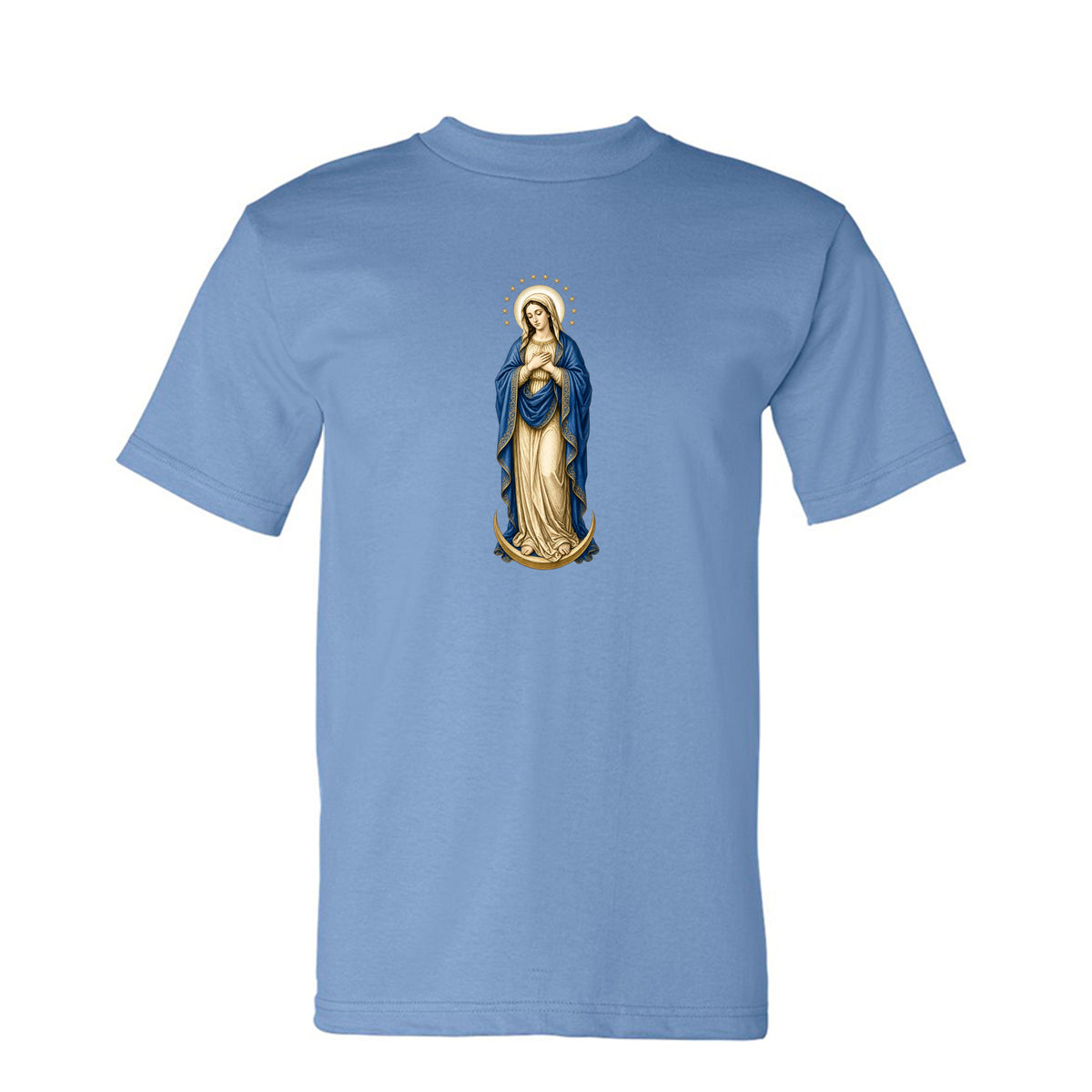 Mary, Crown of Twelve Stars Tee in Carolina Blue – front