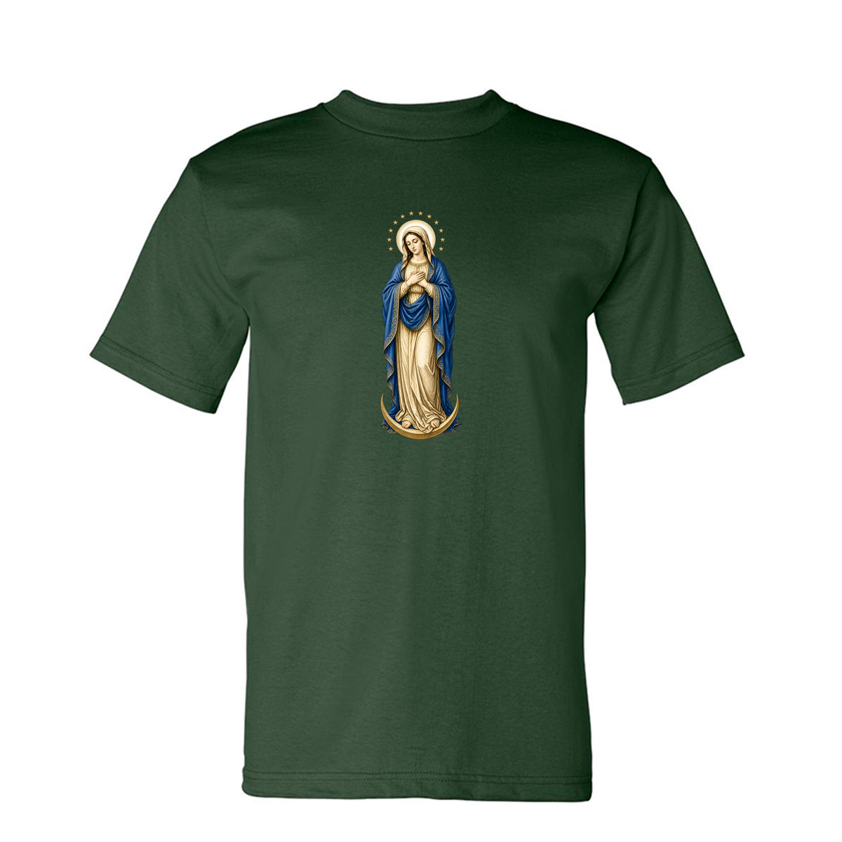 Mary, Crown of Twelve Stars Tee in Forest Green – front