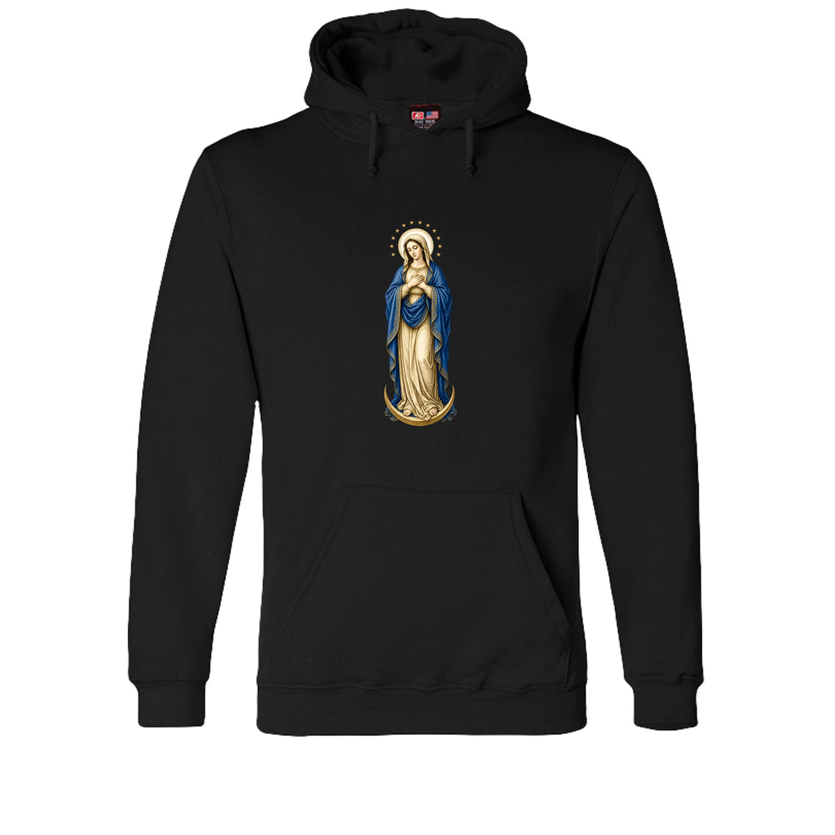 Mary, Crown of Twelve Stars Hoodie in Black – front