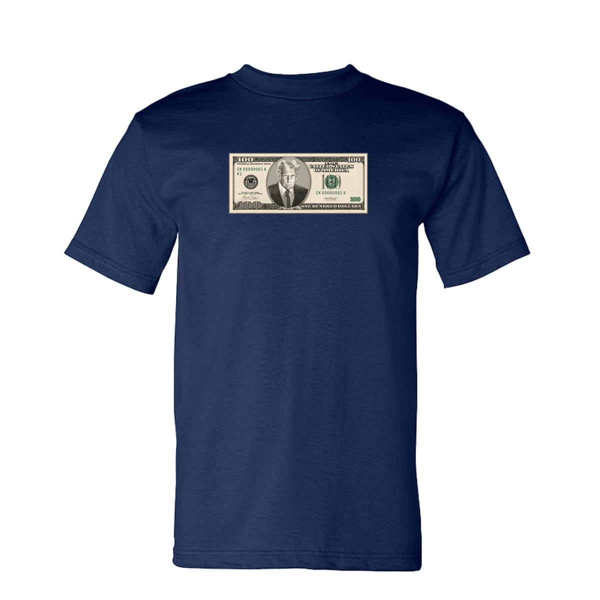 Trump $100 Bill Tee in Navy – front