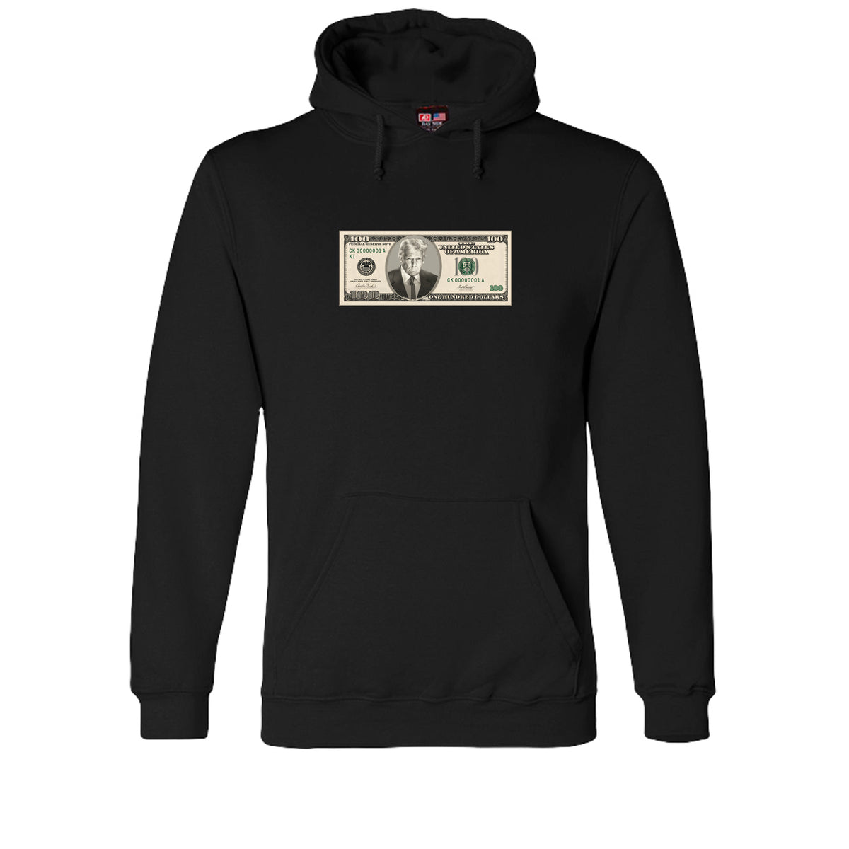 Trump $100 Bill Hoodie in Black – front