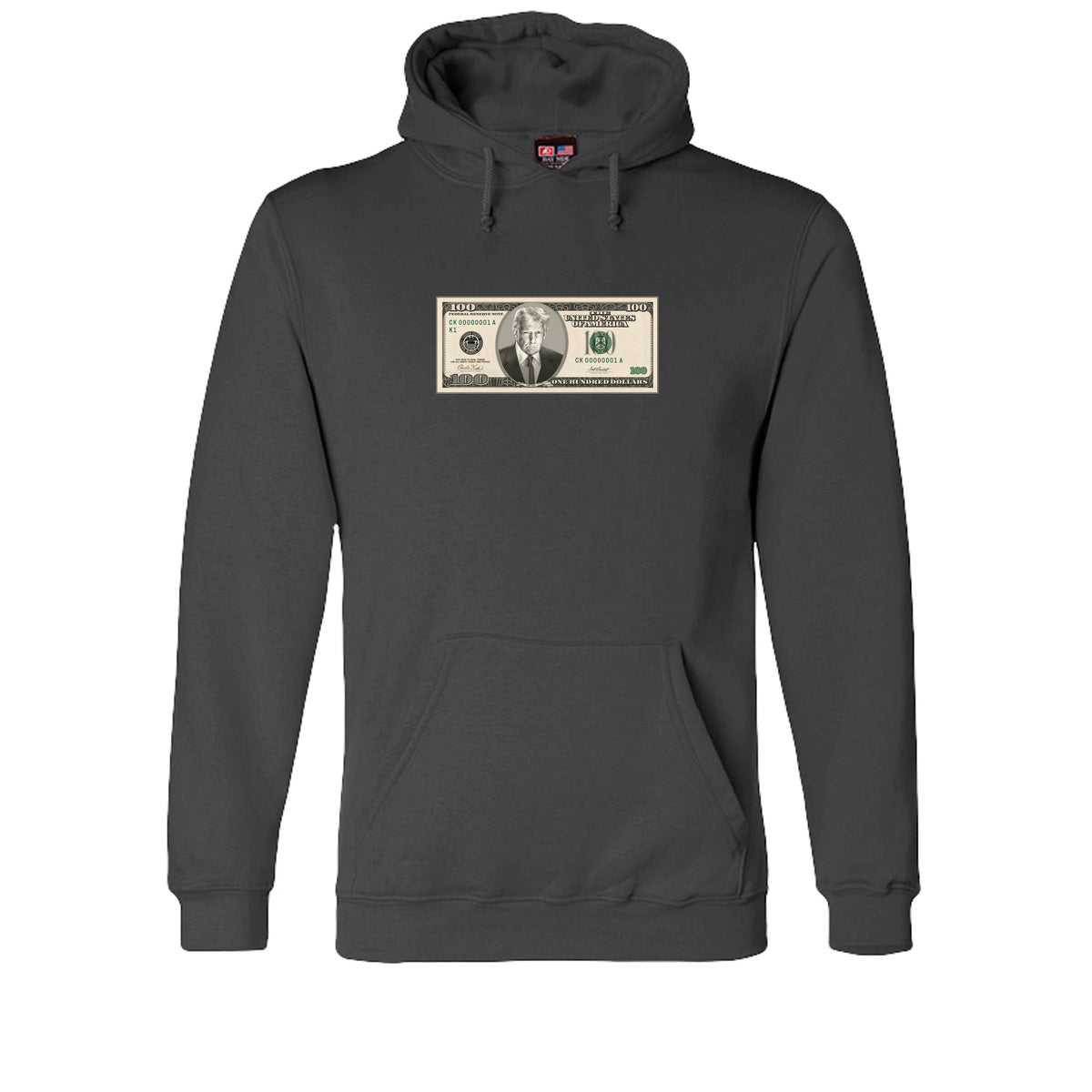 Trump $100 Bill Hoodie in Charcoal – front