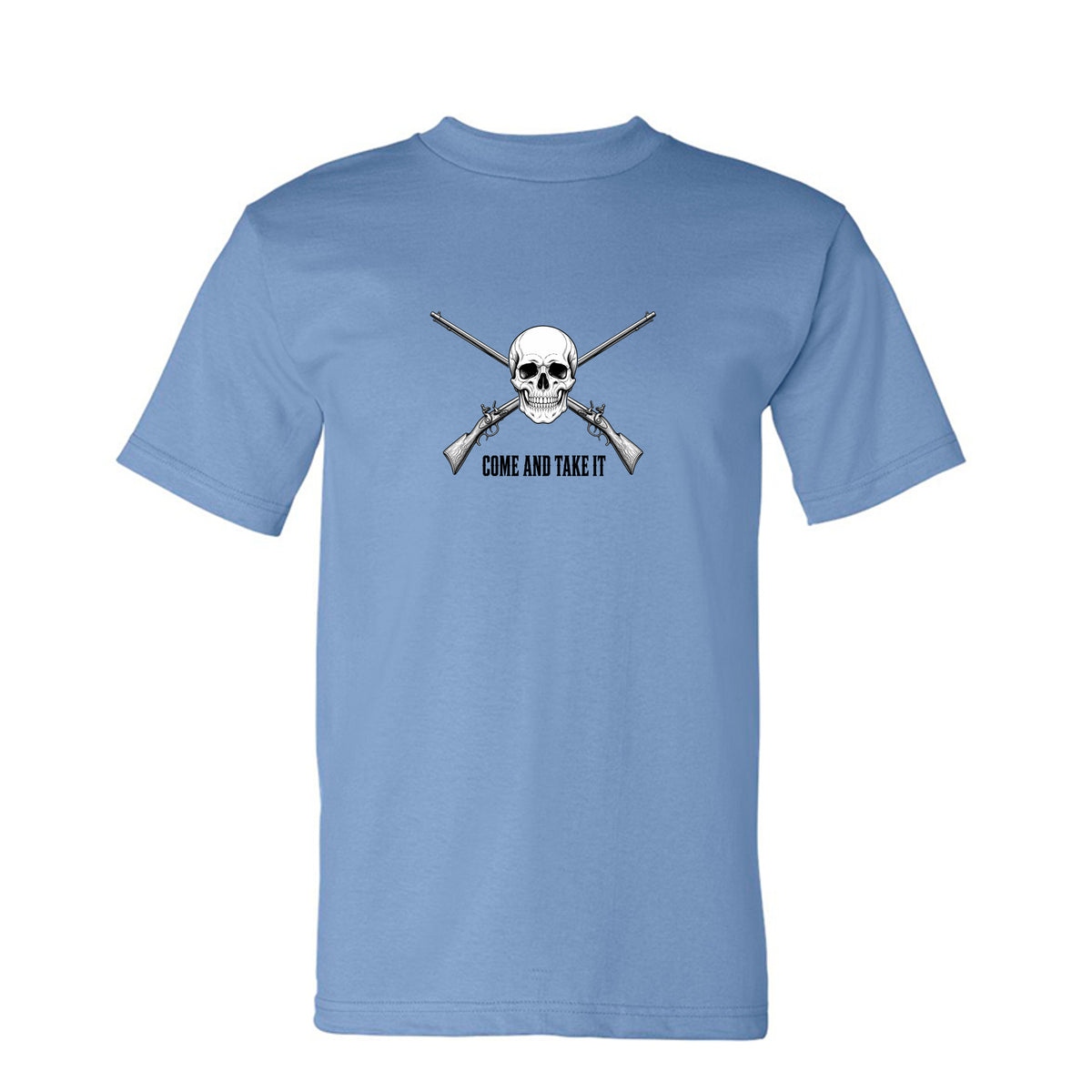 Come and Take It Jolly Roger Tee in Carolina Blue – front